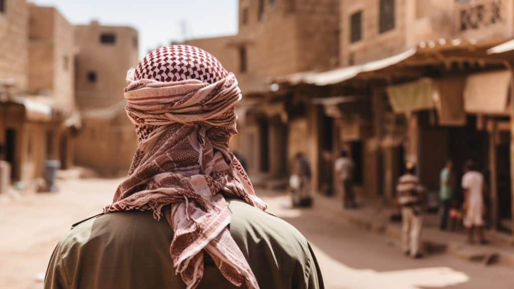 Middle Eastern man wearing headcovering